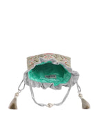 Masq Green & Pink Embellished Embroidered Potli Clutch