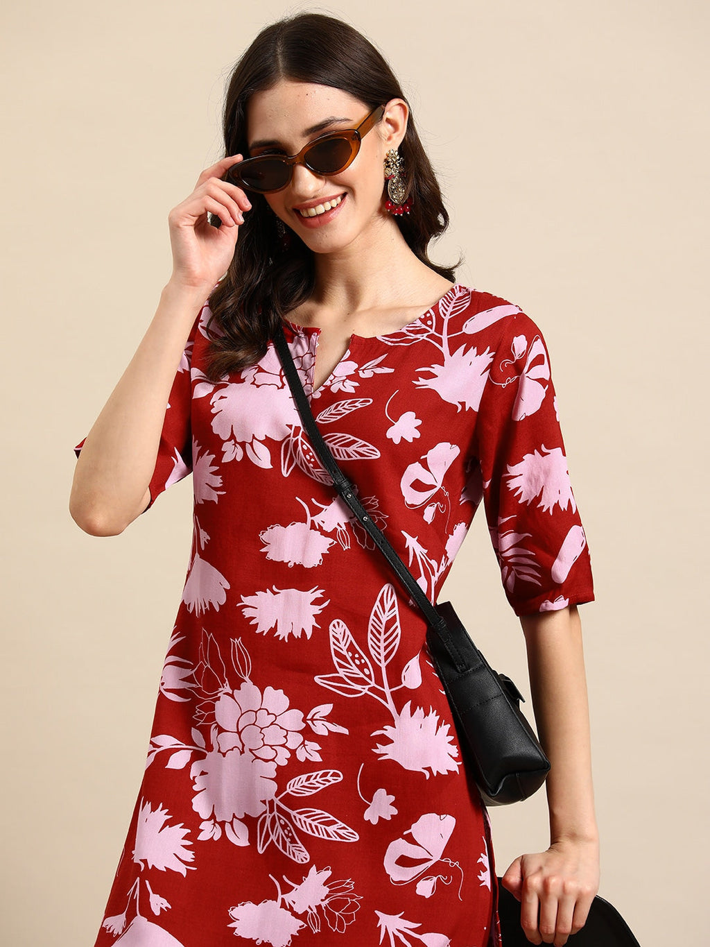 Sangria Floral Printed Regular Kurta with Trousers | Grocsy