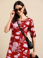 Sangria Floral Printed Regular Kurta with Trousers | Grocsy