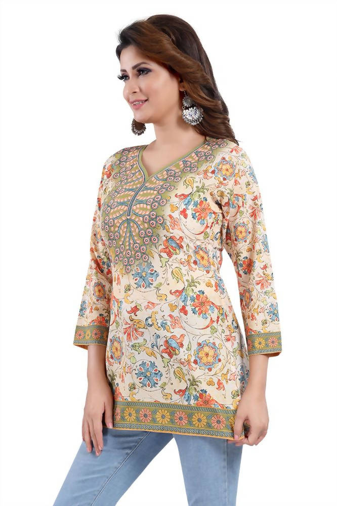Snehal Creations Elegant Faux Crepe Printed Short Kurti Tunic | Grocsy