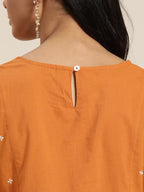 Sangria Women Rust Orange Solid Pure Cotton Kurta with Palazzos | Grocsy