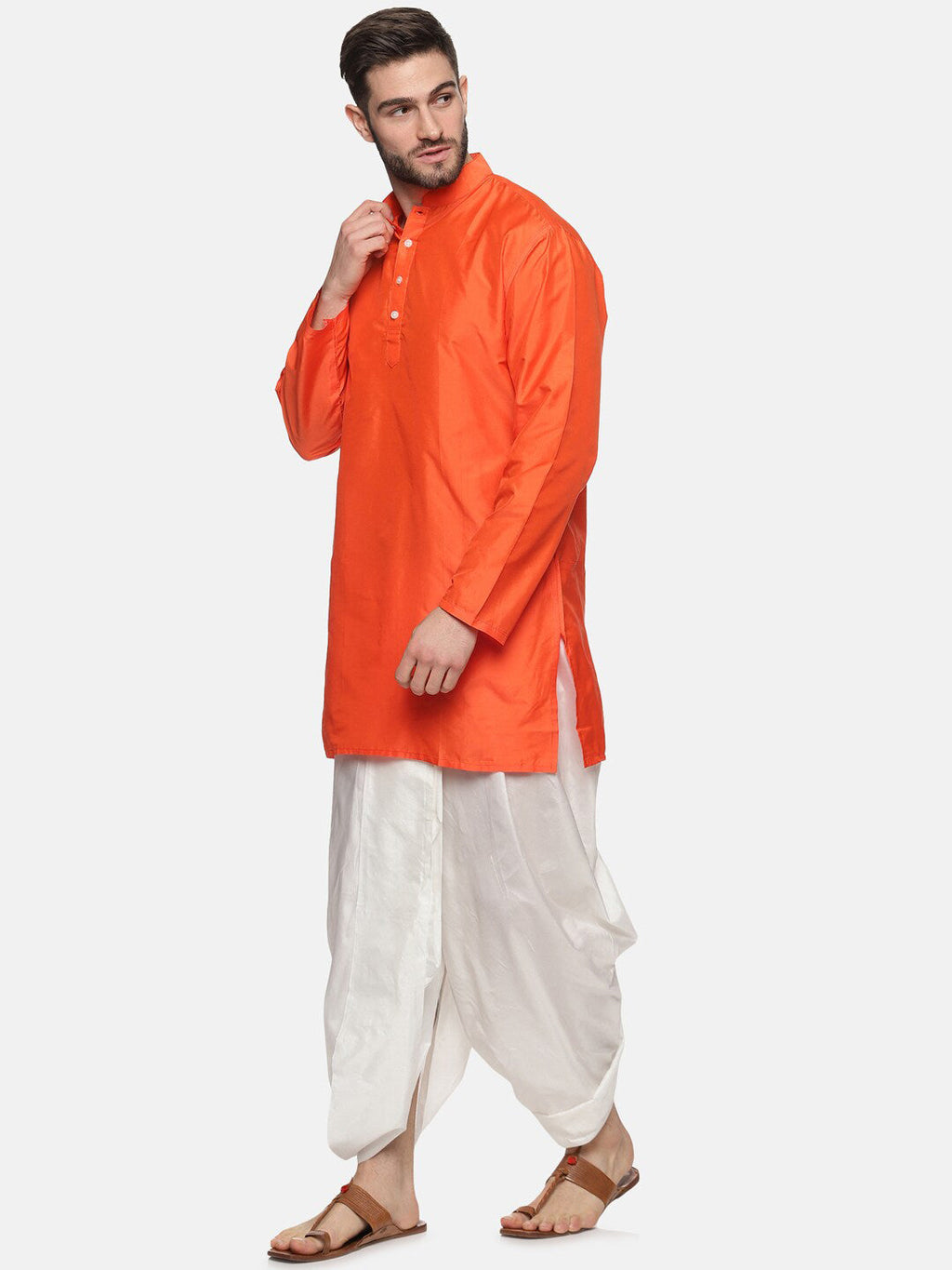 Sethukrishna Men Orange Kurta with Dhoti Pants | Grocsy