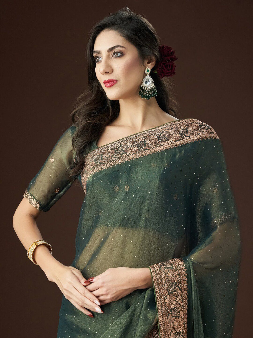 kasee Zari Embroidered Saree | Grocsy