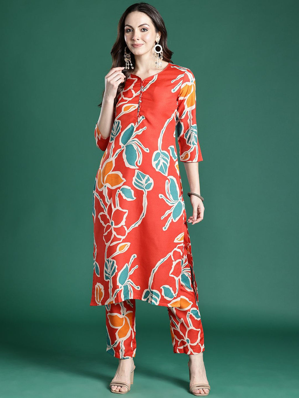 Indo Era Floral Printed Regular Pure Cotton Kurta with Trousers | Grocsy