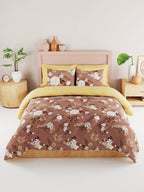 BIANCA Brown & White Floral 186 TC King Bedsheet with 2 Pillow Covers | Grocsy