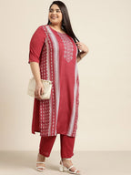 Sztori Plus Size Geometric Printed Round Neck Straight Kurta | Grocsy