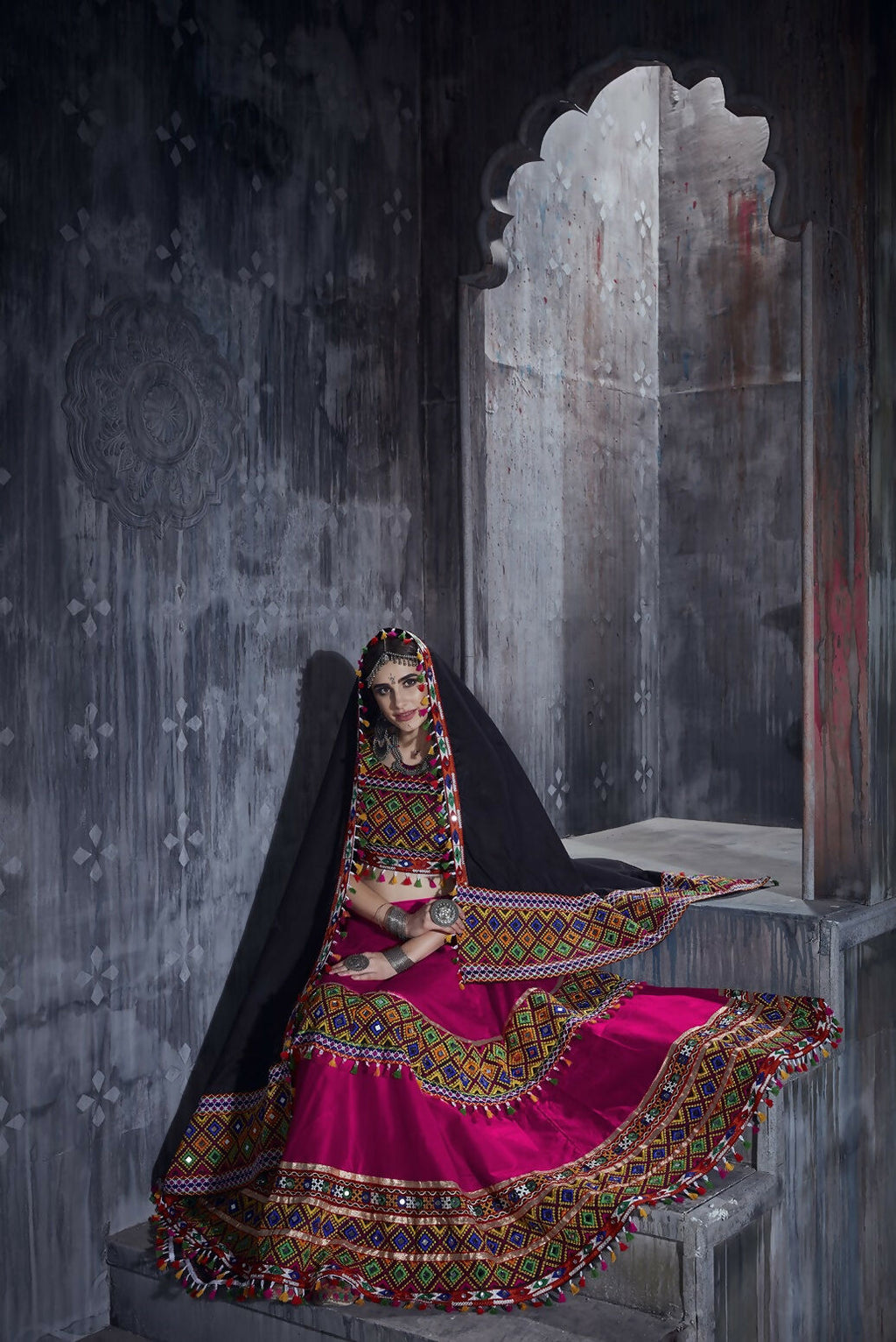 AI Fashion Pink Art Silk Designer Navratri Lehenga Choli Collection | Grocsy