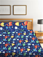 Home Sizzler Blue & Yellow Printed 210 TC Bedsheet with Pillow Covers | Grocsy