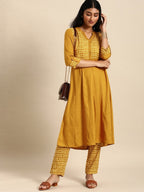 All About You Women Brown & Cream Printed Kurta with Trousers | Grocsy