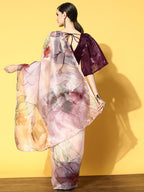 Tikhi Imli Pink & Mauve Floral Organza Saree | Grocsy