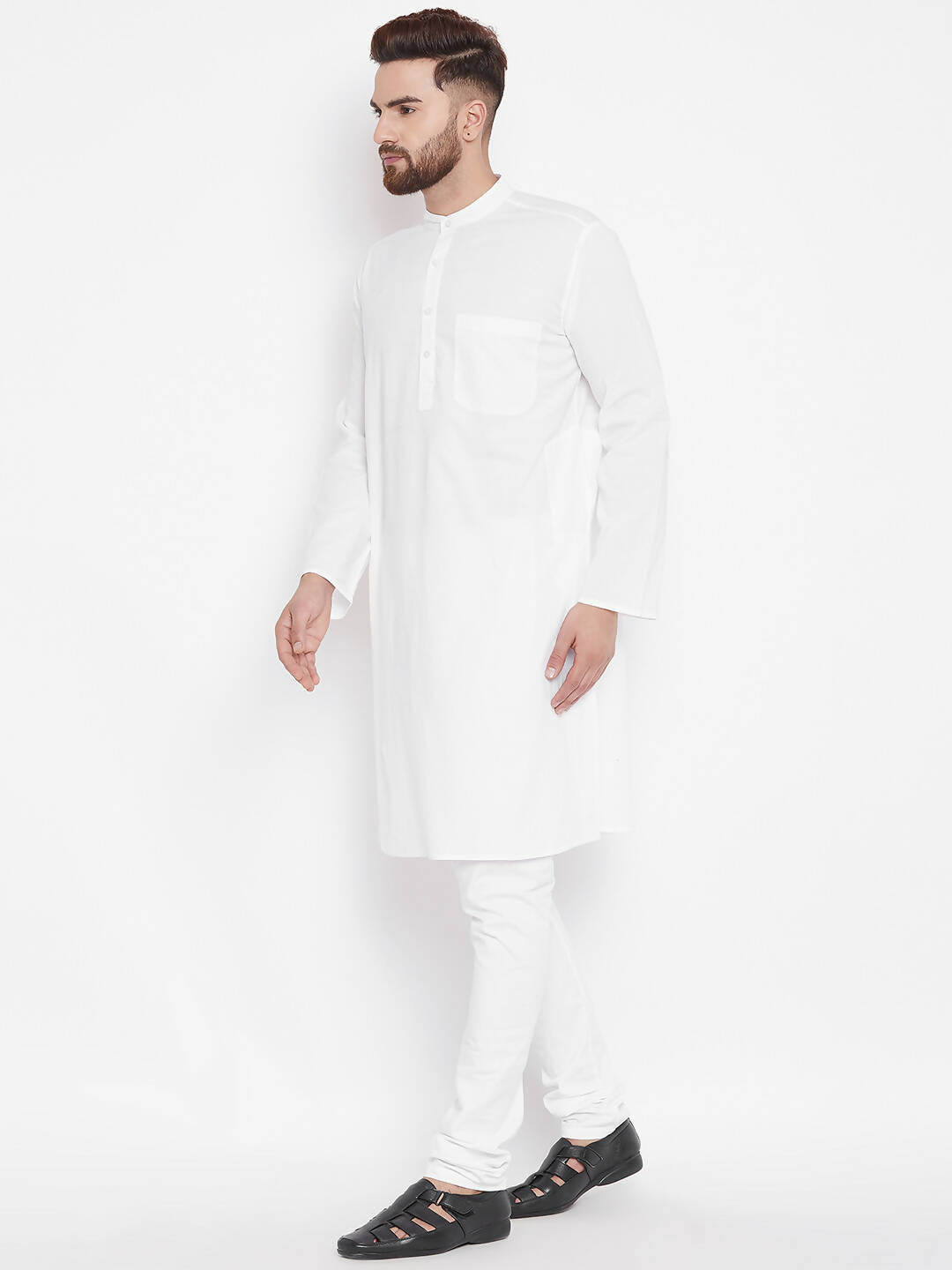 Even Apparels White Color Pure Cotton Band Collar Men's Kurta | Grocsy