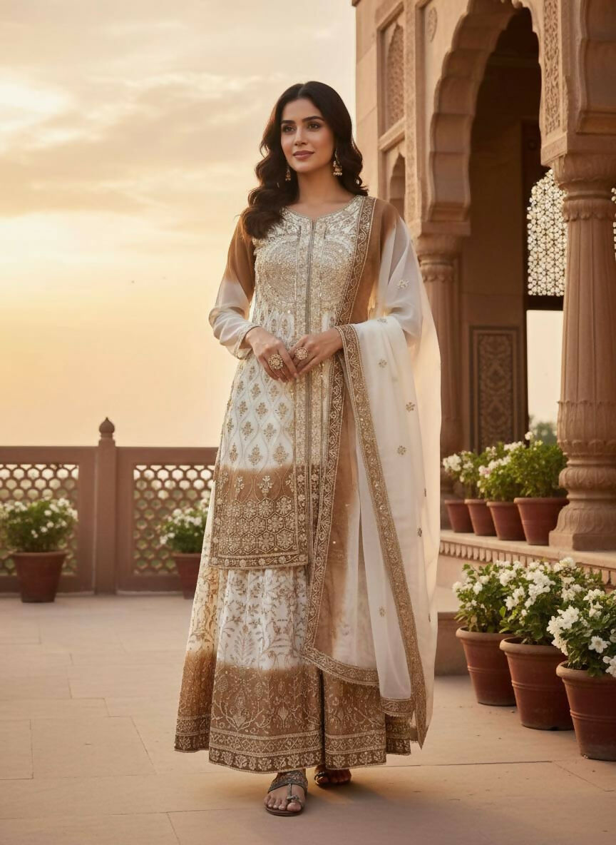 Teeya Creation Multi Color Star Georgette Heavy Embroidery Work Functional Wear Salwar Suit | Grocsy