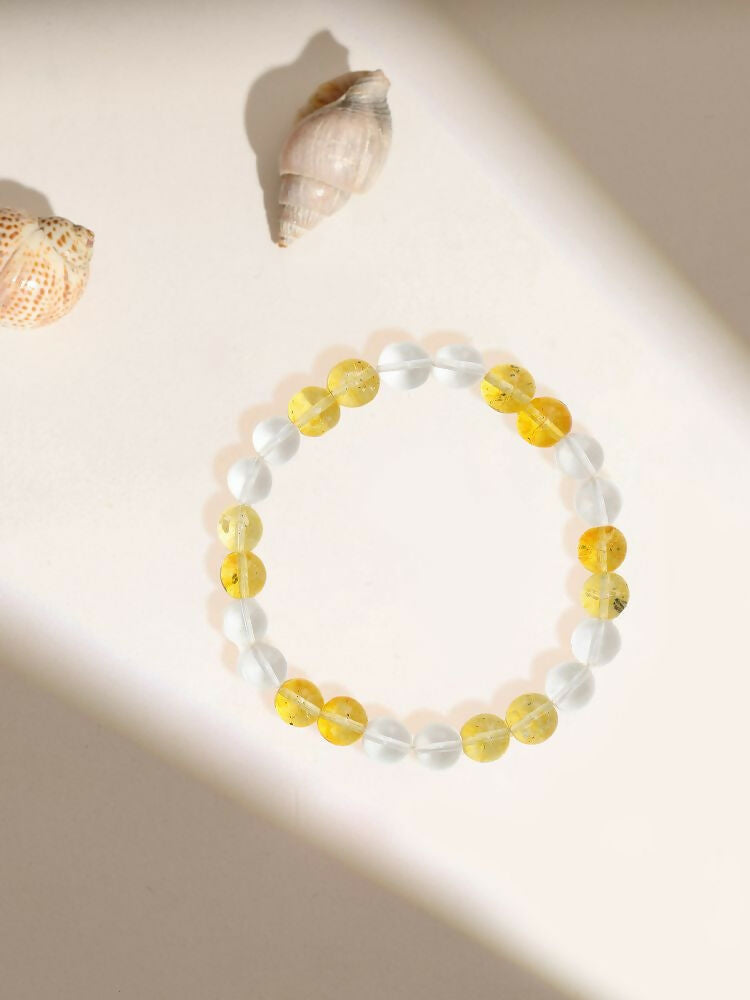 Clear Quartz & Citrine Yellow and White Beads Bracelet - Ruby Raang | Grocsy