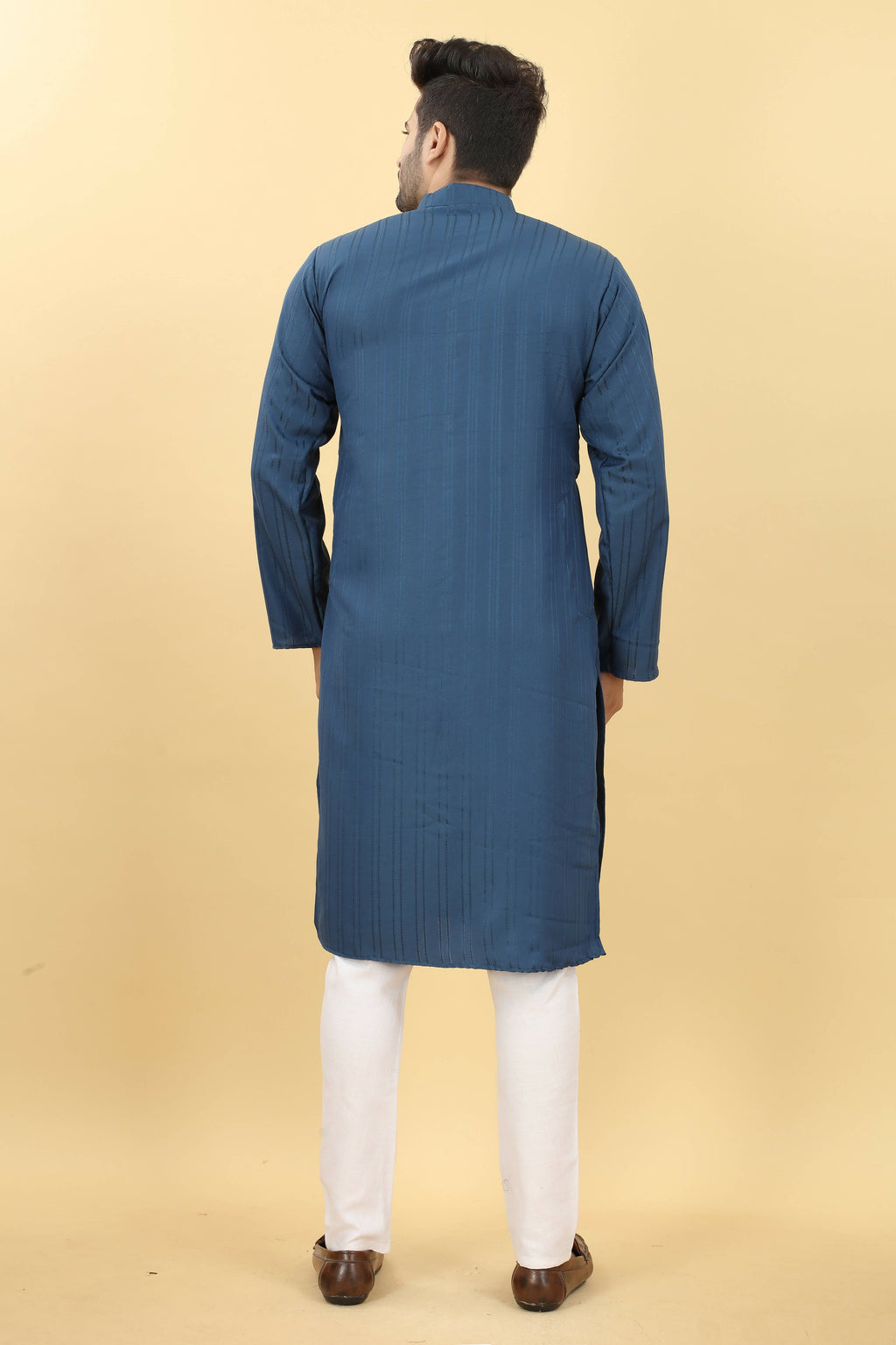 Blue Viscose Polyester Solid Men's Kurta - Mahotsav | Grocsy