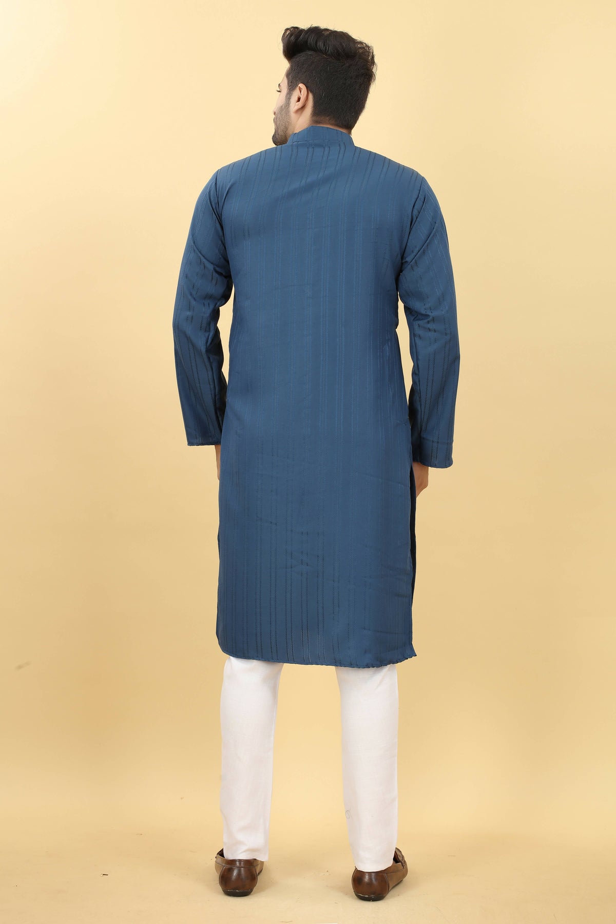 Blue Viscose Polyester Solid Men's Kurta - Mahotsav | Grocsy
