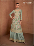 Vastranavya Sea Green Heavy Star Georgette Embroidered Sequins & Mirror Work Classy Pakistani Palazzo Suit | Grocsy