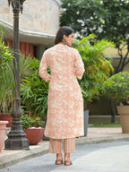 Juniper Women's Brown Floral Printed Cotton Kurta Set With Buttons | Grocsy