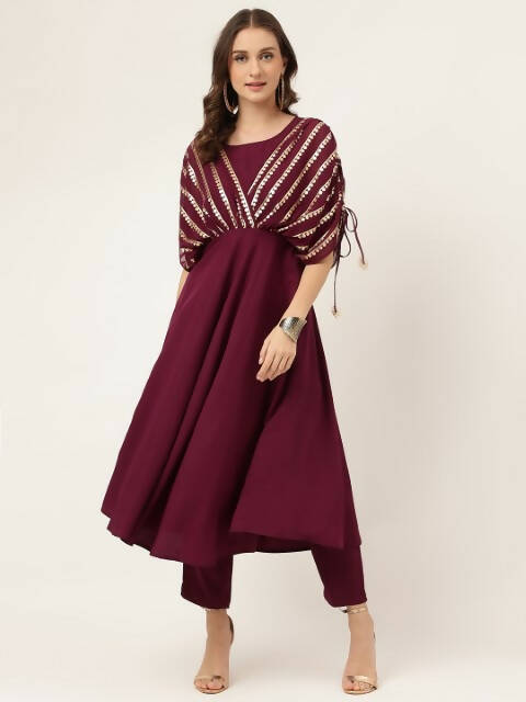 FIORRA Women's Wine Poly Crepe A-Line Kurta Set | Grocsy