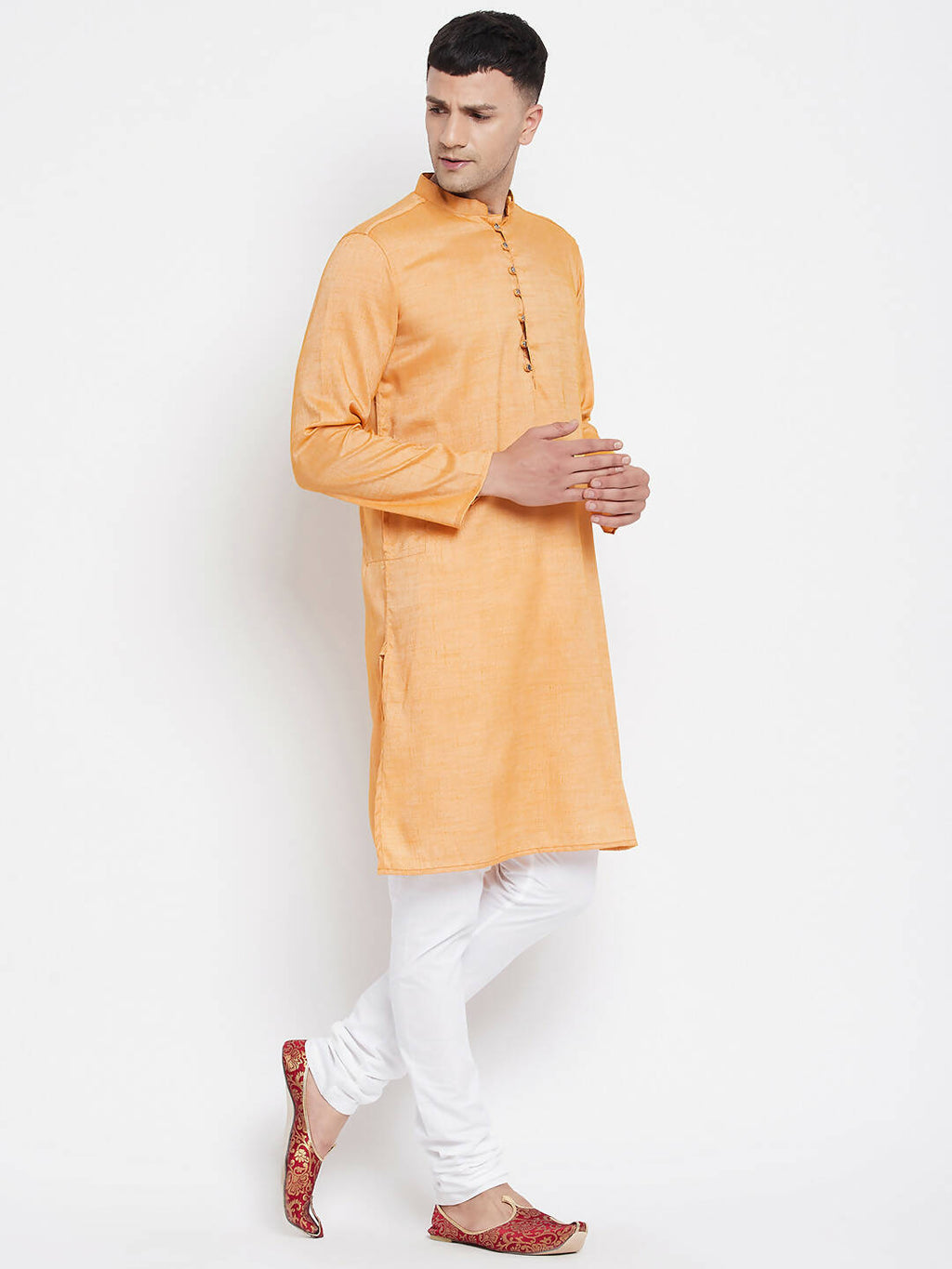 Even Apparels Yellow Rayon Men's Kurta With Band Collar | Grocsy