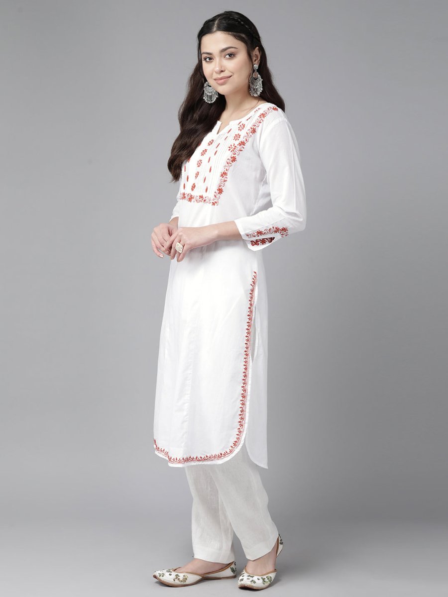 ADA Floral Embroidered Chikankari Floral Kurta | Grocsy