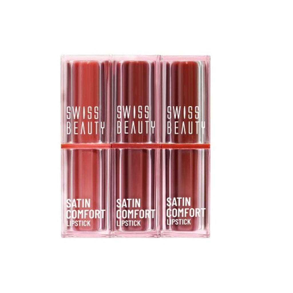 Swiss Beauty Satin Comfort Lipstick Trio 3-In-1 Combo - Nude And Brown | Grocsy