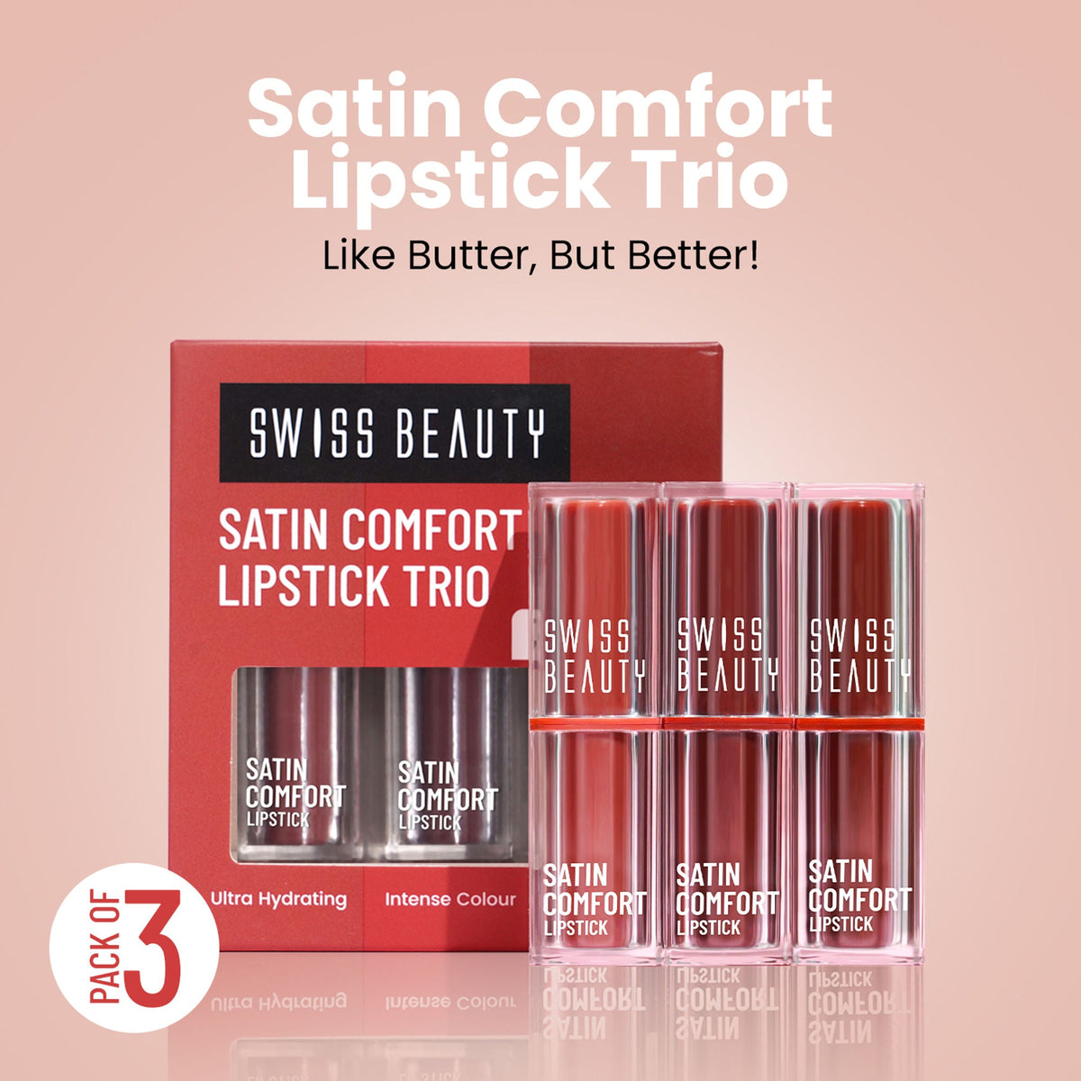 Swiss Beauty Satin Comfort Lipstick Trio 3-In-1 Combo - Pink And Mauve | Grocsy