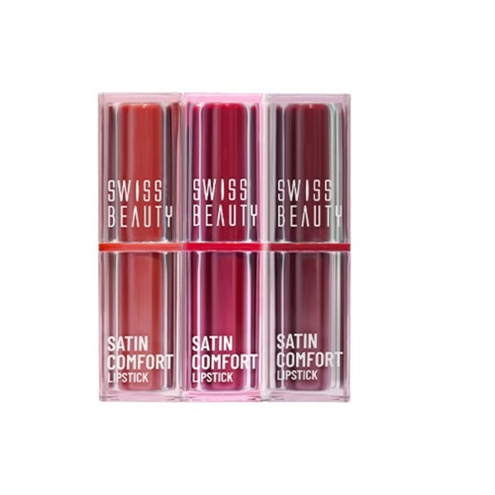 Swiss Beauty Satin Comfort Lipstick Trio 3-In-1 Combo - Pink And Mauve | Grocsy