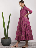 Sangria Women Pink Printed Tiered Anarkali Kurta | Grocsy
