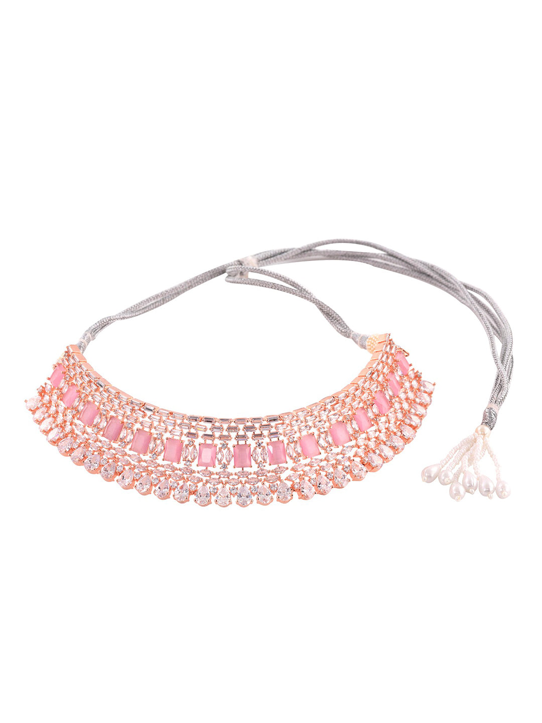 Saraf RS Jewellery Rose Gold-Polished & Pink AD Studded Handcrafted Jewellery Set | Grocsy