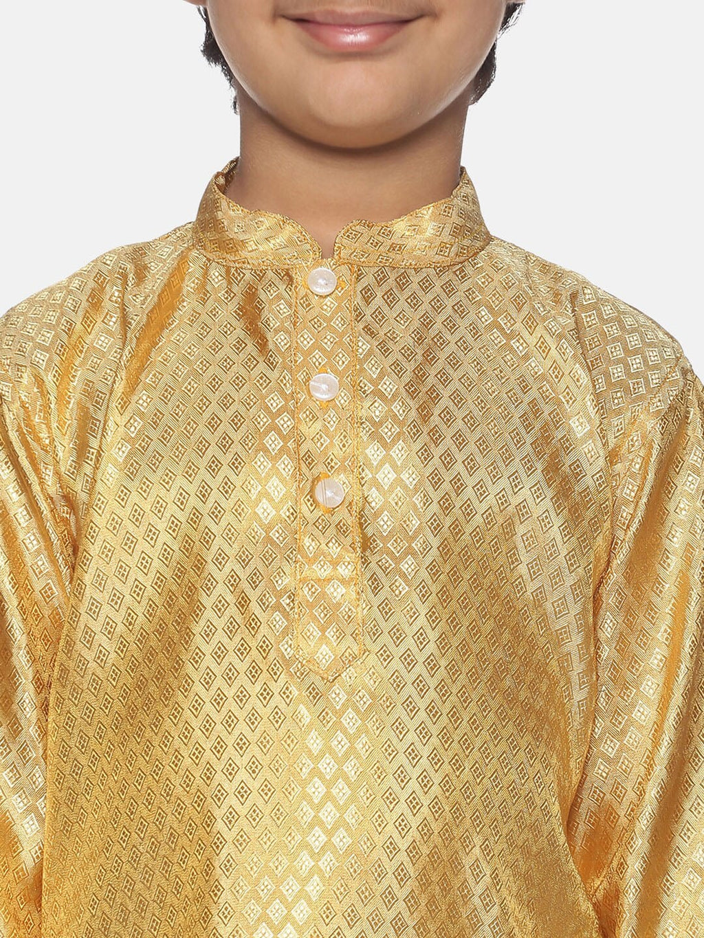 Sethukrishna Boys Gold-Toned & Off White Woven Design Kurta with Dhoti Pants | Grocsy