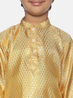 Sethukrishna Boys Gold-Toned & Off White Woven Design Kurta with Dhoti Pants | Grocsy