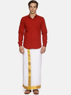 Sethukrishna Men White Solid Double Layer Readymade Dhoti | Grocsy