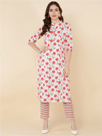 HERE&NOW Women Pink Floral Printed Kurta with Trousers | Grocsy