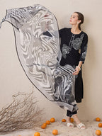 Indo Era Floral Embroidered Round Neck Sequinned Linen Kurta With Trousers & Dupatta | Grocsy