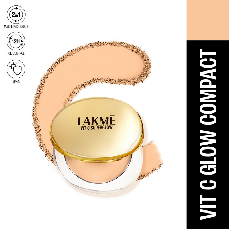 Lakme Vitamin C Superglow Skin Perfecting Compact with 1 % Vit C - Sand | Grocsy