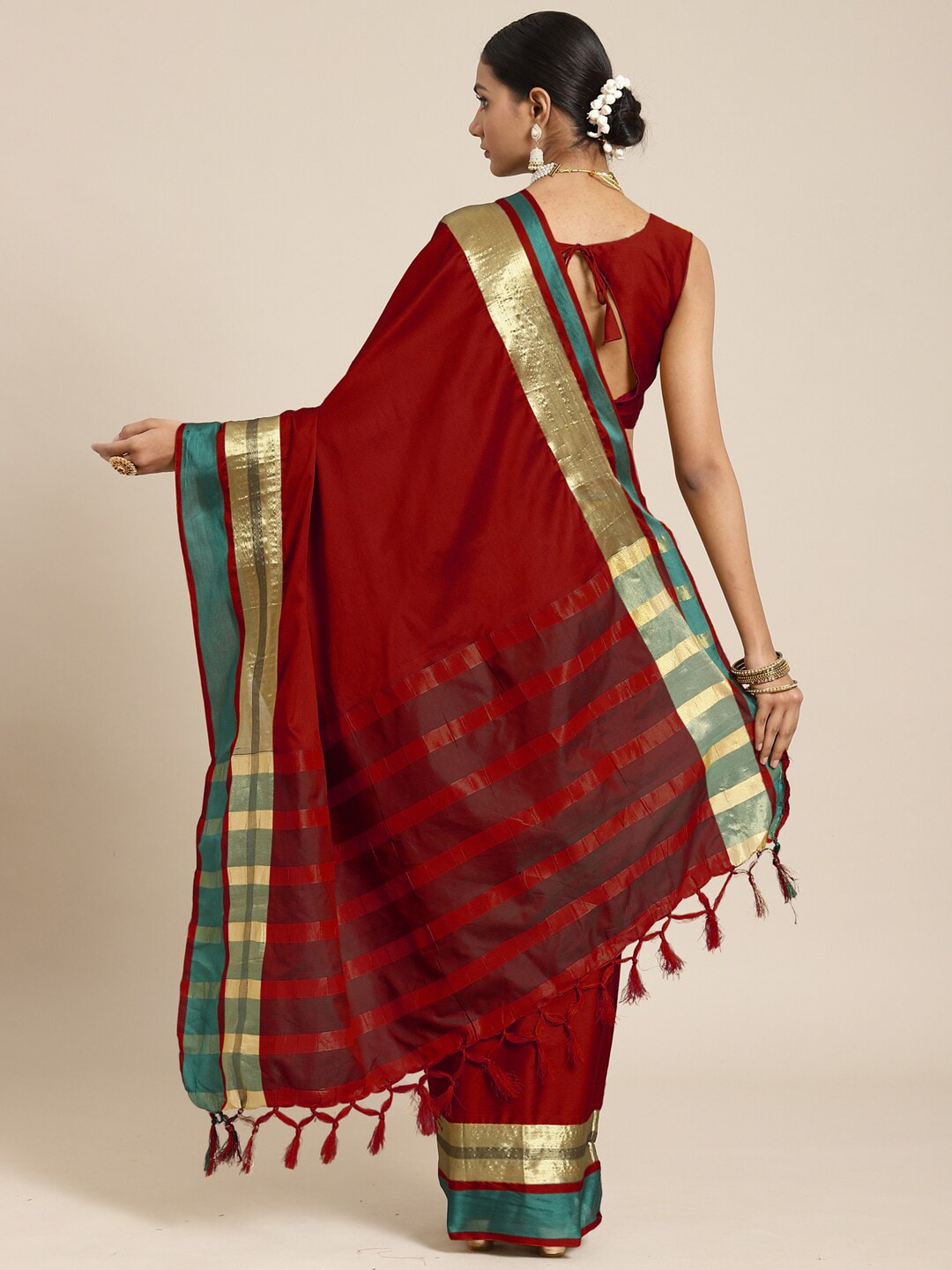 Saree Mall Maroon & Gold-Toned Zari Silk Blend Uppada Sarees | Grocsy