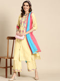Sangria Women Floral Printed Regular Chanderi Cotton Kurta with Palazzos & With Dupatta | Grocsy
