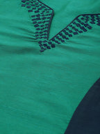 All About You Women Green & Navy Blue Colourblocked Kurta with Trousers | Grocsy