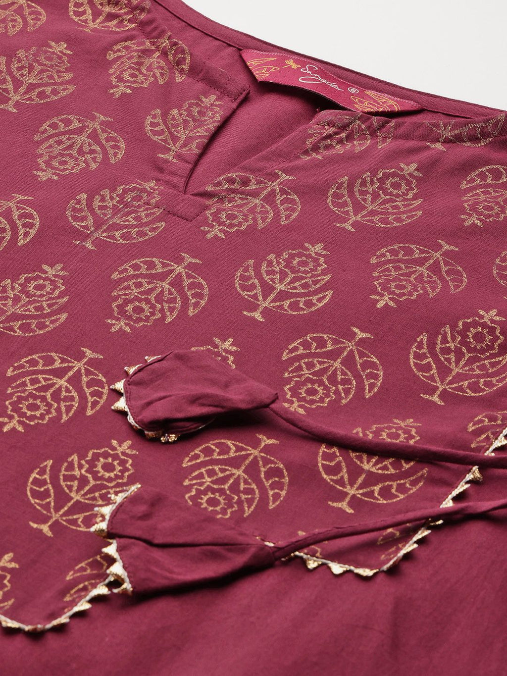 Sangria Ethnic Motifs Printed Gotta Patti Pure Cotton Kurta | Grocsy
