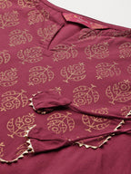 Sangria Ethnic Motifs Printed Gotta Patti Pure Cotton Kurta | Grocsy