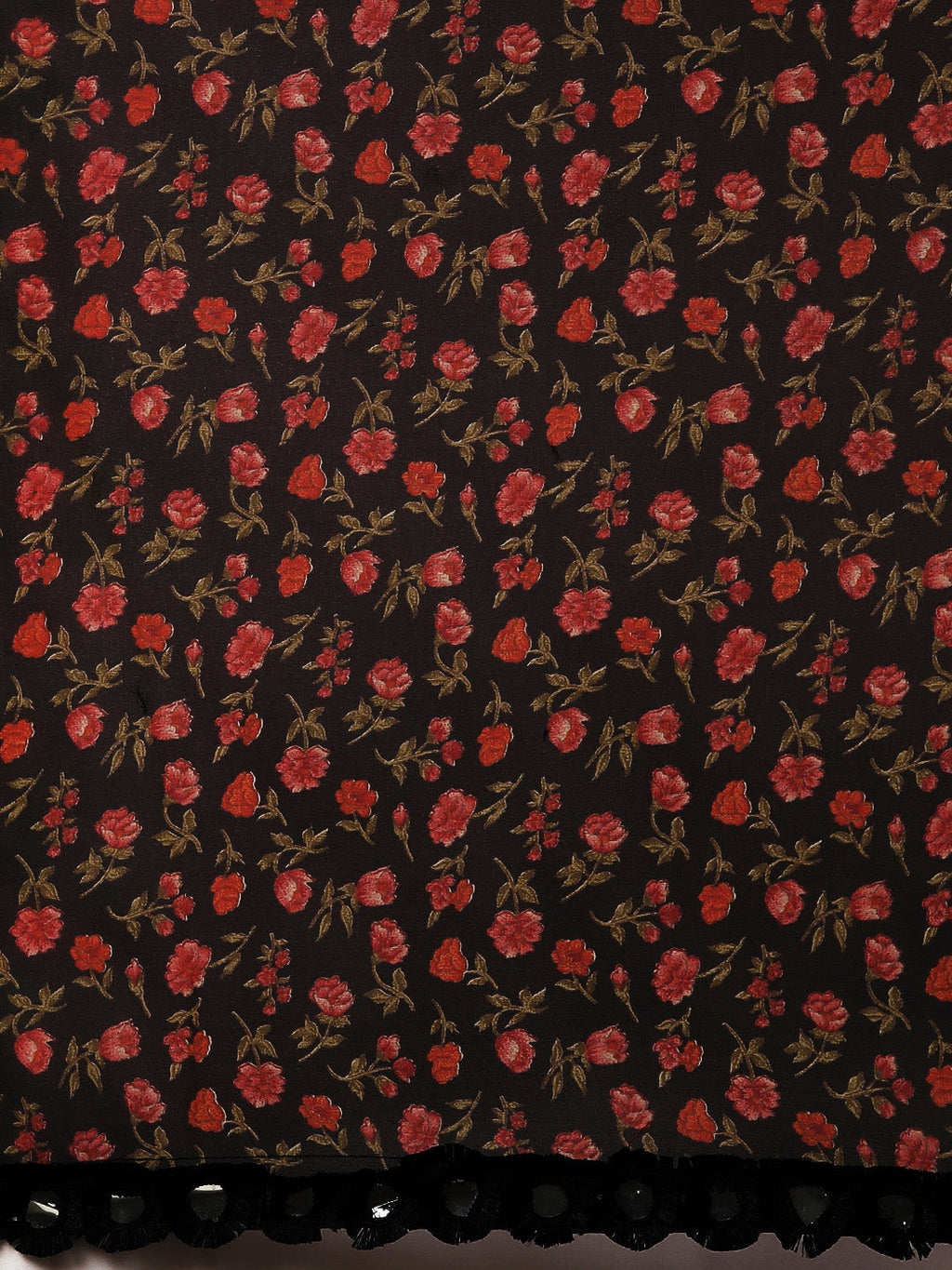 Tikhi Imli Black & Red Poly Georgette Printed Saree | Grocsy