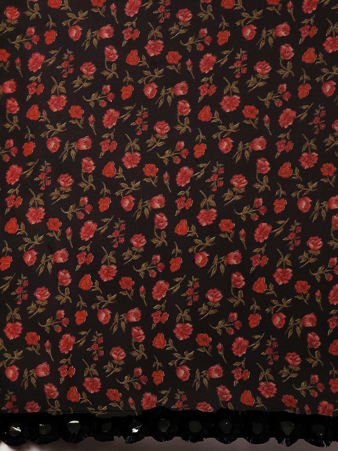 Tikhi Imli Black & Red Poly Georgette Printed Saree | Grocsy