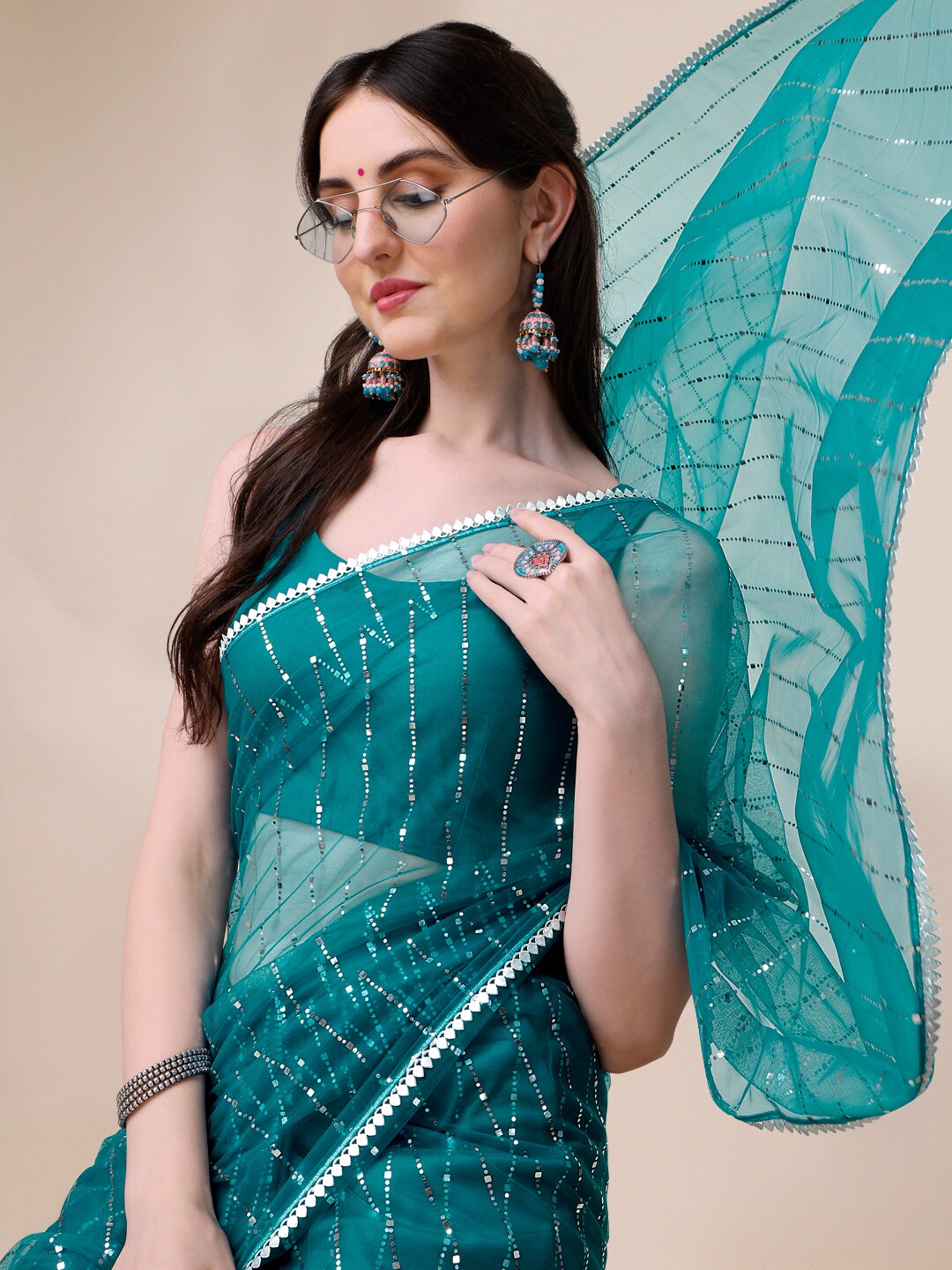 Sangria Embellished Net Saree | Grocsy