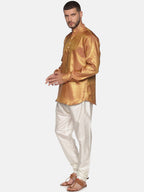 Sethukrishna Men Gold-Toned Self Design Kurta with Churidar | Grocsy