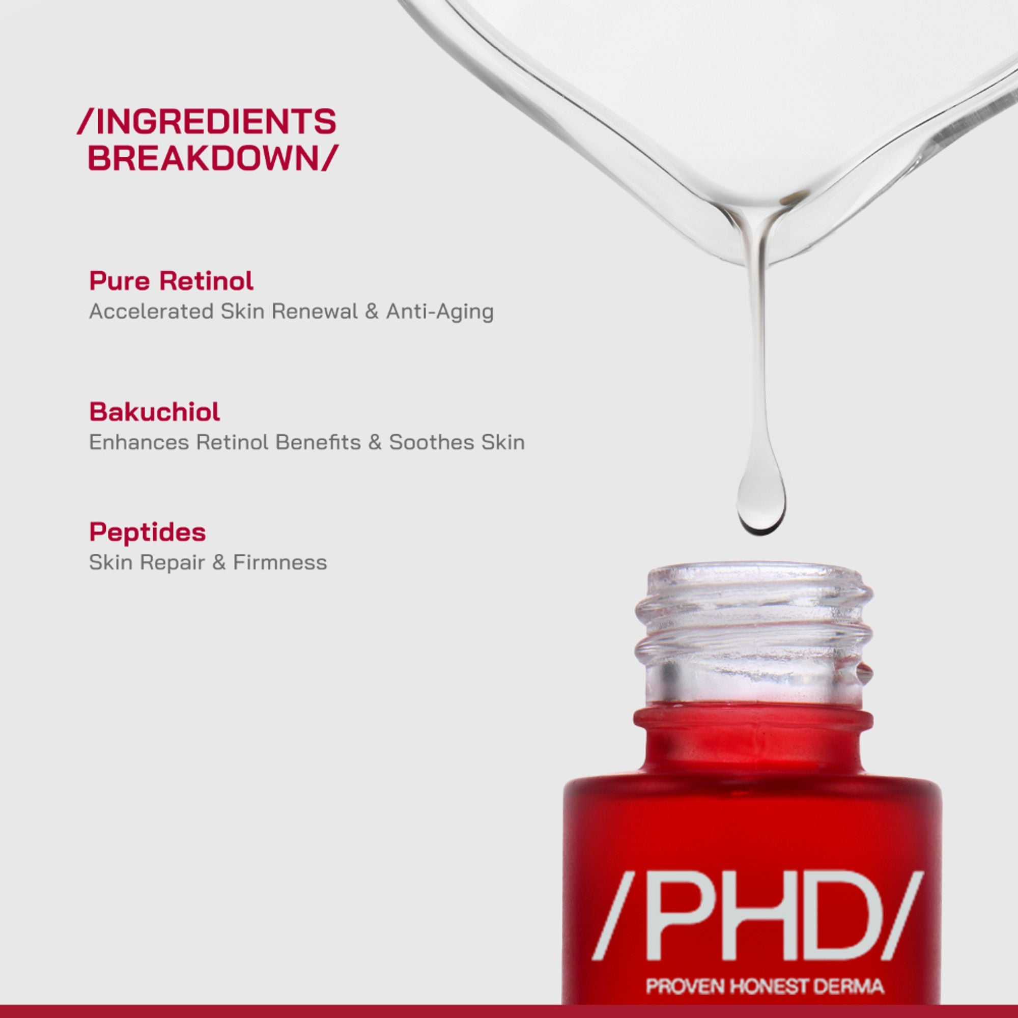 Proven Honest Derma (PHD) 0.3% Retinol Serum With Bakuchiol & Peptides | Grocsy