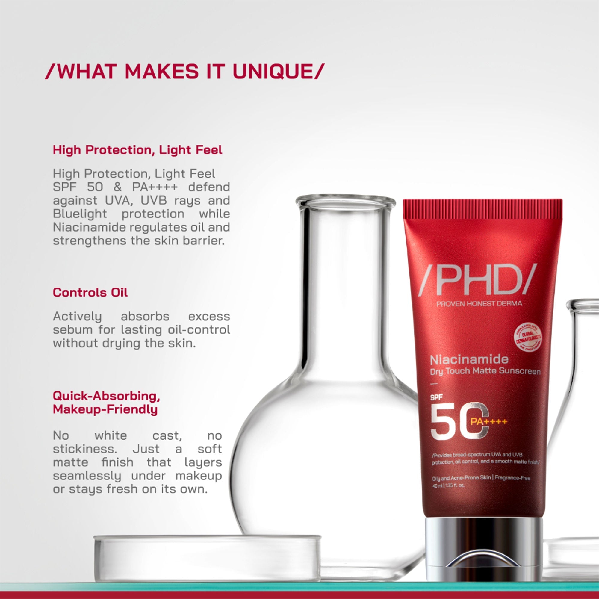 Proven Honest Derma (PHD) Niacinamide Oil-Free Sunscreen SPF 50 PA++++ | Grocsy
