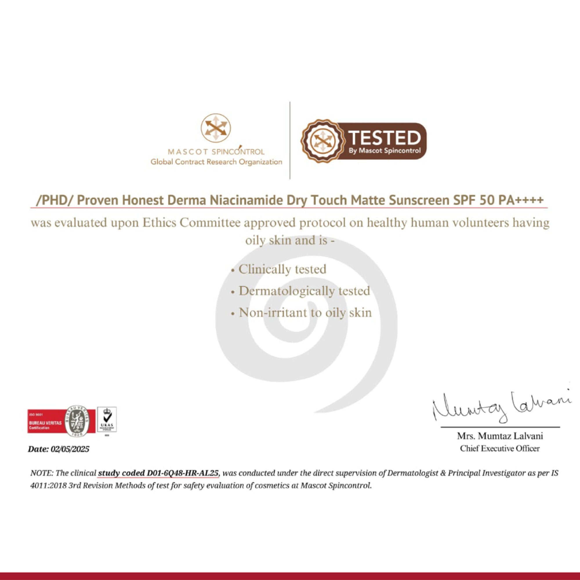 Proven Honest Derma (PHD) Niacinamide Oil-Free Sunscreen SPF 50 PA++++ | Grocsy