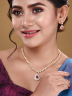 Saraf RS Jewellery Gold-Polished White & Red American Diamond Studded & Beaded Handcrafted Jewellery Set | Grocsy