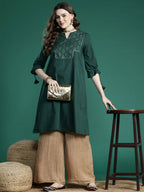Sangria Ethnic Motifs Printed Gotta Patti Pure Cotton Kurta | Grocsy