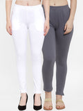 TAG 7 Women Pack Of 2 Solid Straight-Fit Ankle-Length Leggings | Grocsy